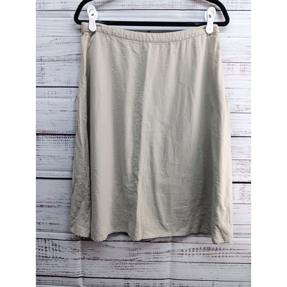 What’s Hot Midi Skirt Women’s Large 100% Linen Tan Zip Up Breathable